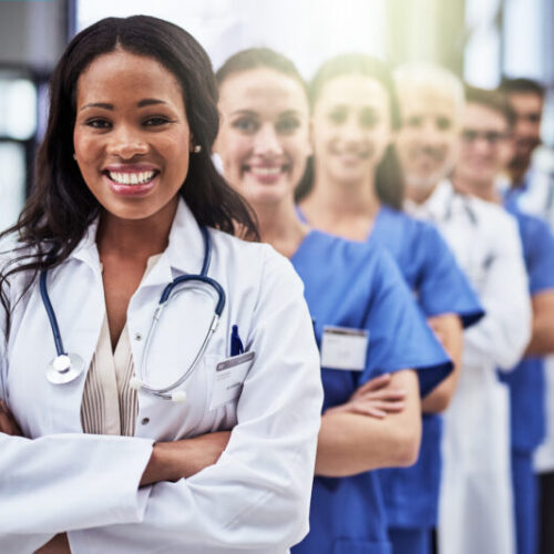 Portrait of a diverse team of doctors working together in a medical institution